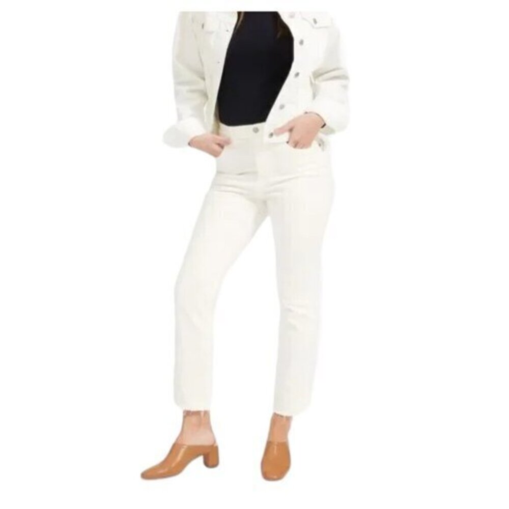EVERLANE White Straight Leg Crop Jeans Frayed Hem Size 27R EUC #2461